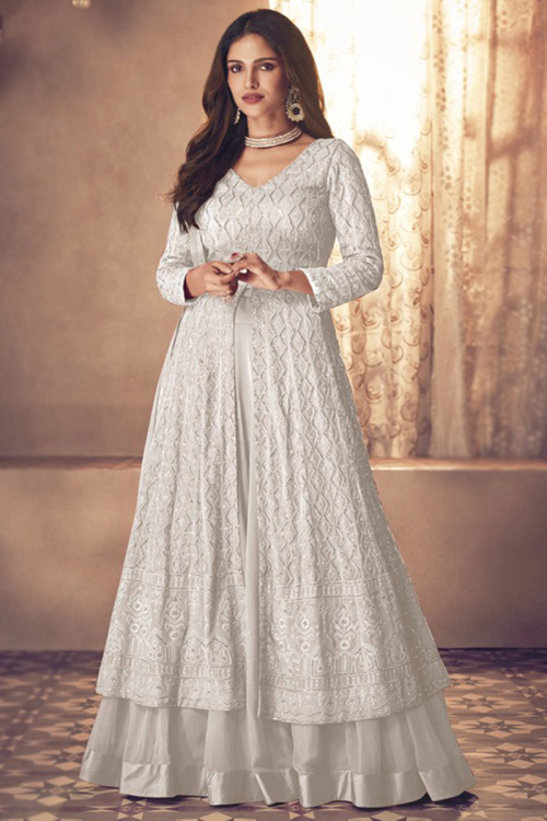 White Front Slit Georgette Lehenga for Party 