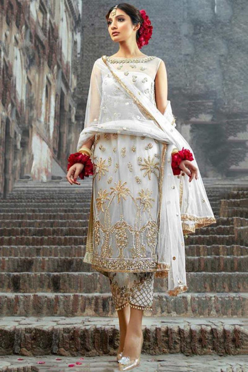 white sequin trouser suit