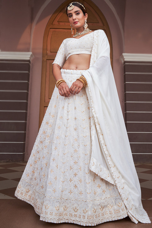 White Silver Lehenga Gown Pakistani Wedding Dresses – Nameera by Farooq