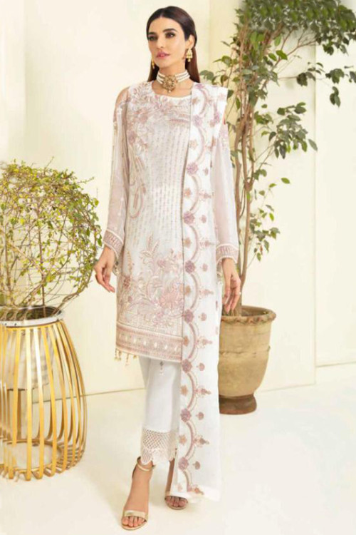 White Georgette Straight Pant Trouser Suit