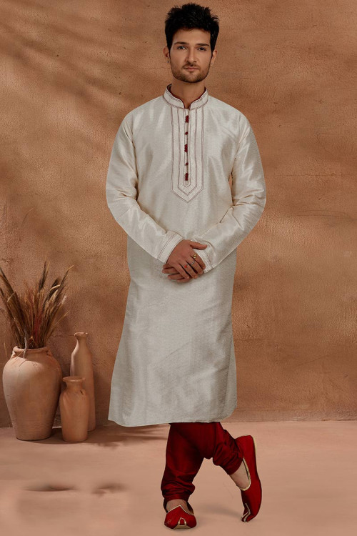 Buy White Jacquard Punjabi Kurta Pajama Online for Men in USA