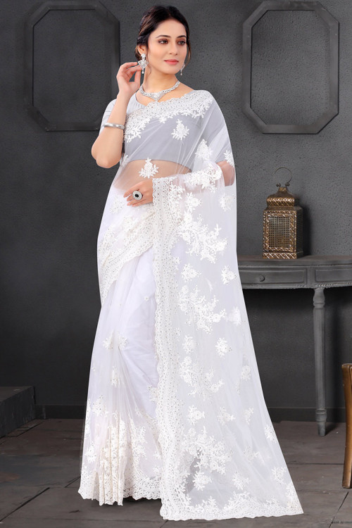 Buy White Net Sarees Online for Women in USA