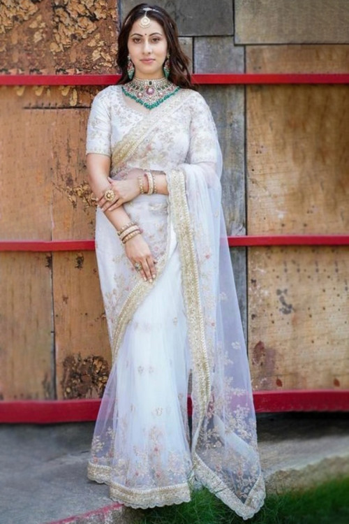 Buy Off White Georgette Saree With Net Blouse Online - SARV03307 | Andaaz  Fashion