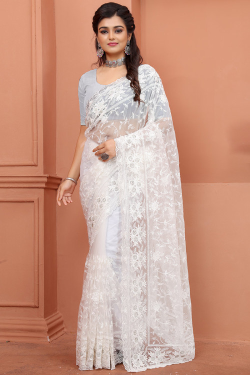 White net shop wedding sarees