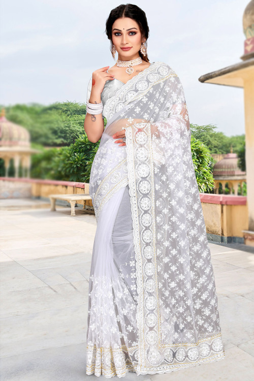 Buy Fancy White Sarees Online for Women in USA