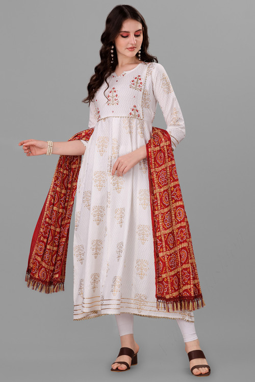 Rayon White Faux Mirror Embroidered Party Wear Kurti