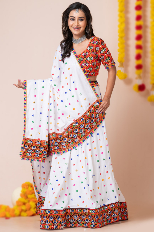 White Rayon Embroidered A-Line Style Lehenga