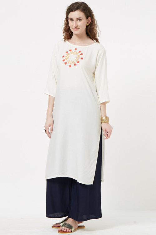White Rayon Kurti With Palazzo Pant