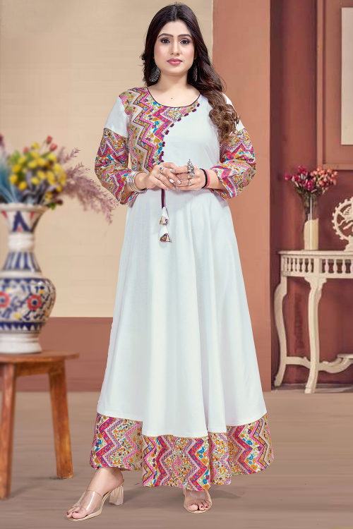 Ivory Rayon Printed Casual Wear Ready Made Kurti