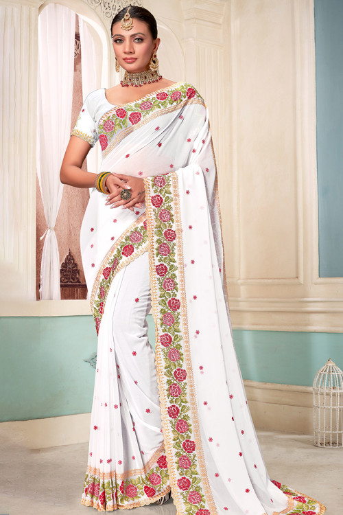 Ivory White Zari Woven Organza Silk Saree : Top Pick - Cloth