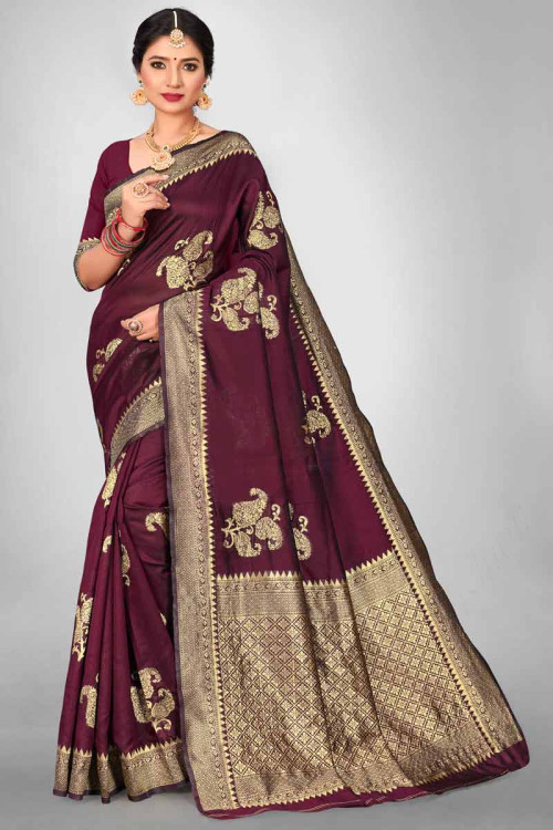 DARK MAROON COLOUR PURE SOFT SILK SAREE at Rs.649/Piece in surat offer by  Priyal Fashion