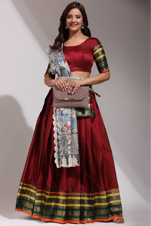 Buy Maroon Casual Wear Half Sleeve Lehenga Choli Online for Women in UK