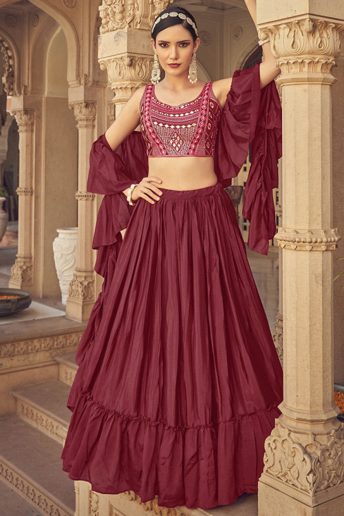 Wine Maroon Silk A Line Lehenga