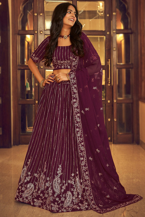 Maroon Bridal Wedding Lehenga Choli Indian Velvet Lengha Chunri Set Sari  Saree | eBay