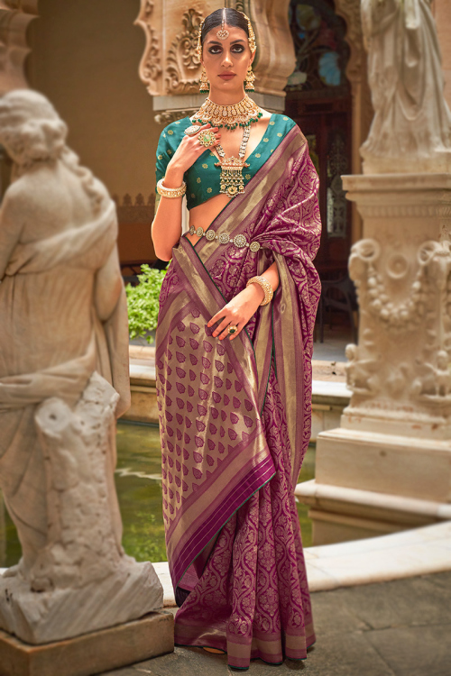 Wine Maroon Silk Woven Zari Handloom Saree 