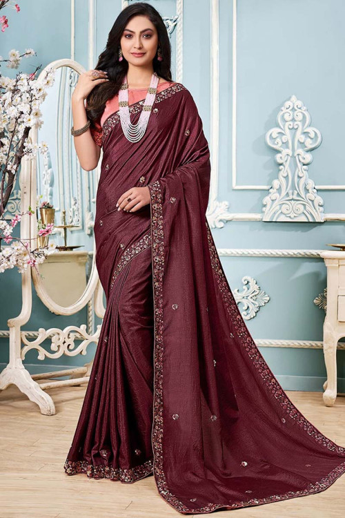 Elegant Maroon Silk Saree: Perfect for Weddings and Parties - Un-Stitched  (Regular) in 2023 | Silk sarees, Engagement saree, Saree