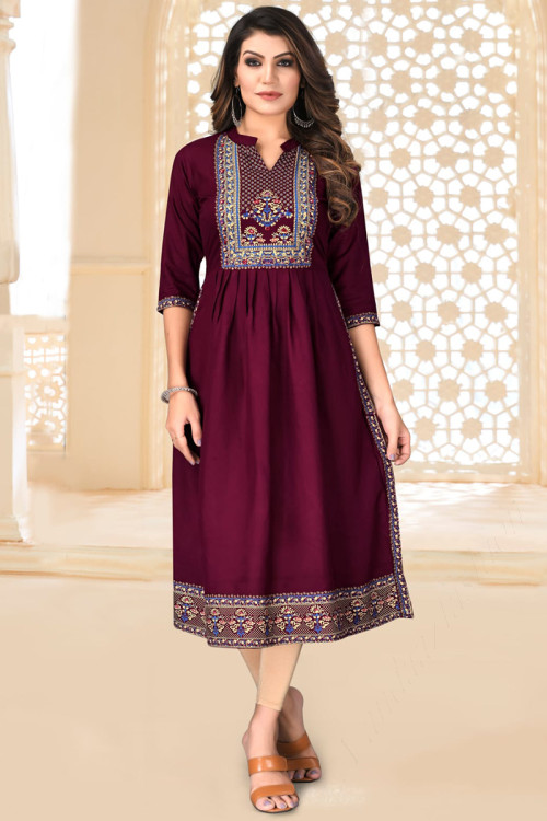 Buy 44/L Size Rayon Collar V Neck Indian Kurti Tunic Online for