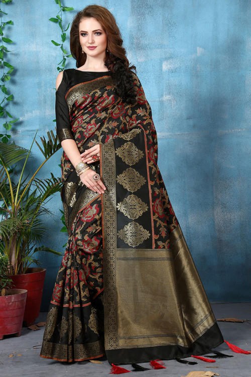 Buy Broad Border Open Sleeve Cold Shoulder Woven Plus Size Sarees Online for Women in UK