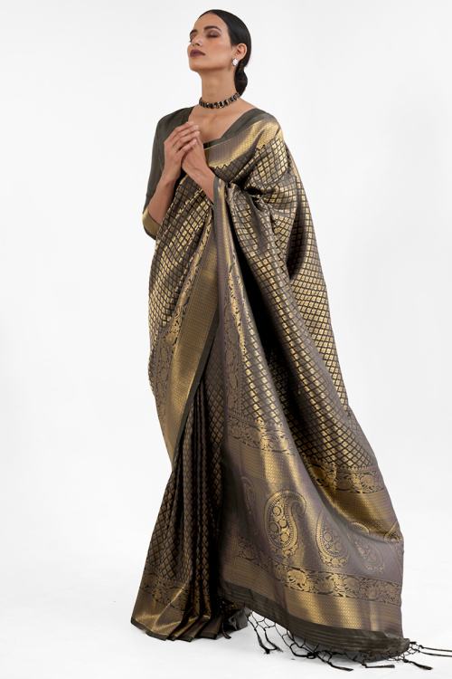 Woven Art Silk Crocodile Green Saree