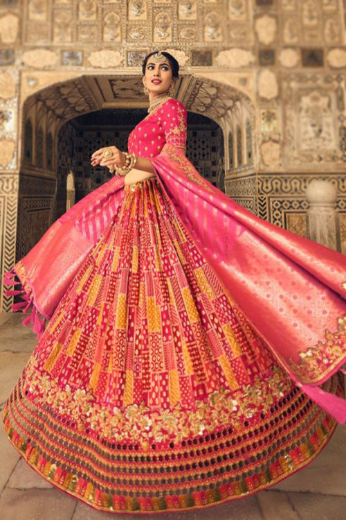 Woven Banarasi Silk Cerise Pink Lehenga