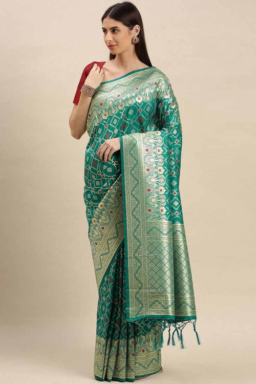 Silk Teal Green Wedding Wear Saree with Zari embroidery