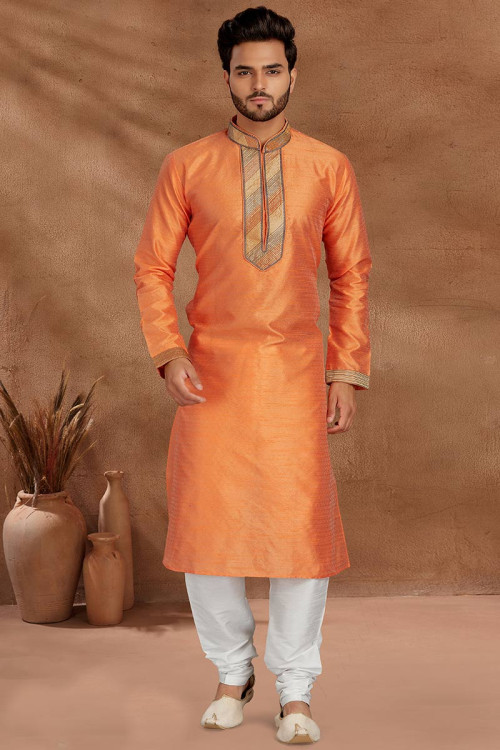 Orange and white kurta pajama clearance