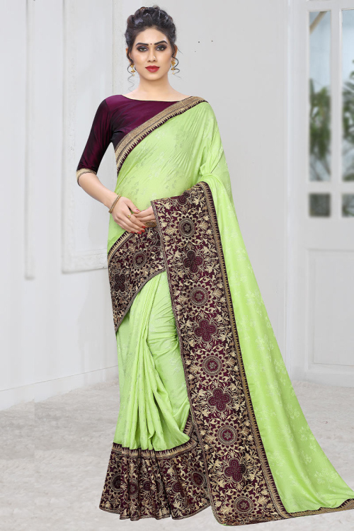 Woven Silk Bright Green Indian Saree