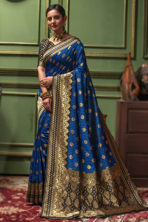 Black Silk Designer Party Wear Sarees - Vega Fashion - 4063352