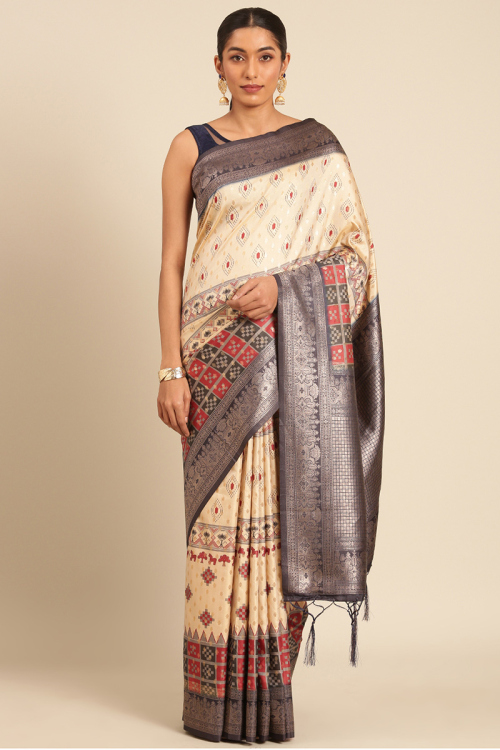 Woven Zari Cream Silk Light Weight Saree