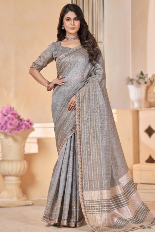 Buy Stylish Silver Saree Blouses Online USA Silver Sarees for Weddings Parties