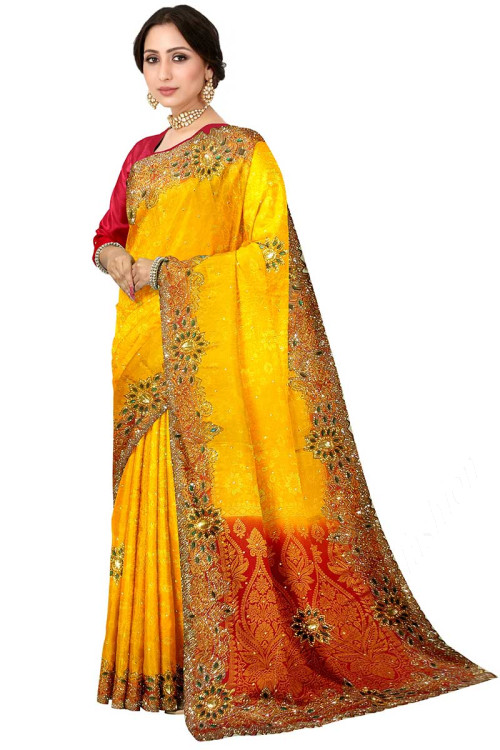 Ki – Soft silk saree yellow and gery colour , festive wear – Kirdaram