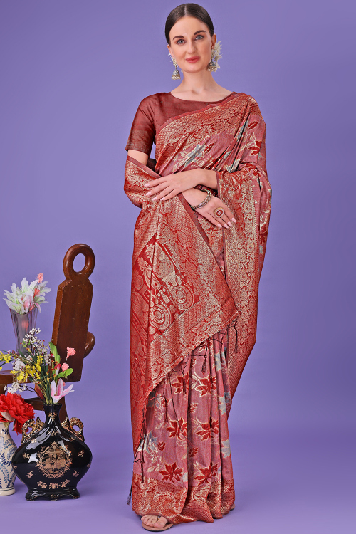 Woven Zari Grey Beige Cotton Silk Light Weight Saree