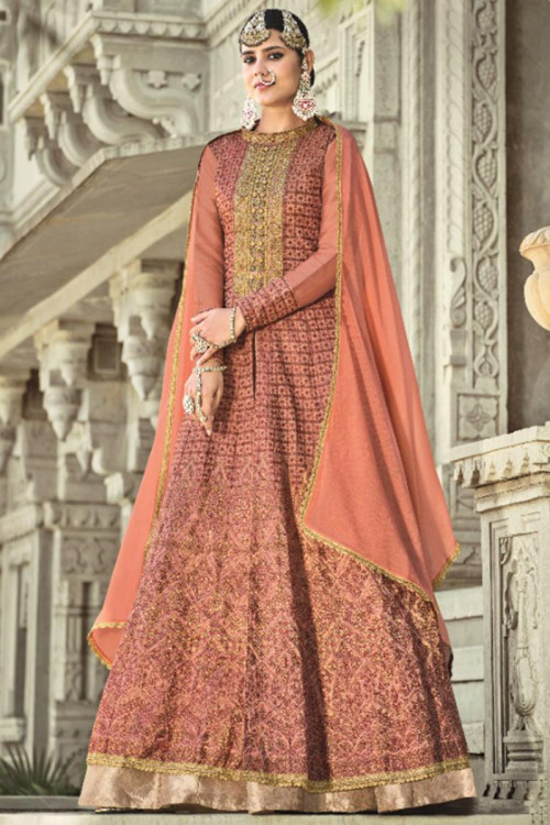 Faux Georgette Embroidery Work Maroon Color Anarkali Style Salwar Kameez  -6216168045 | Heenastyle