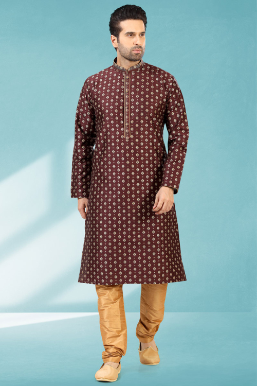Woven Zari Jacquard Wine Maroon Kurta Pajama