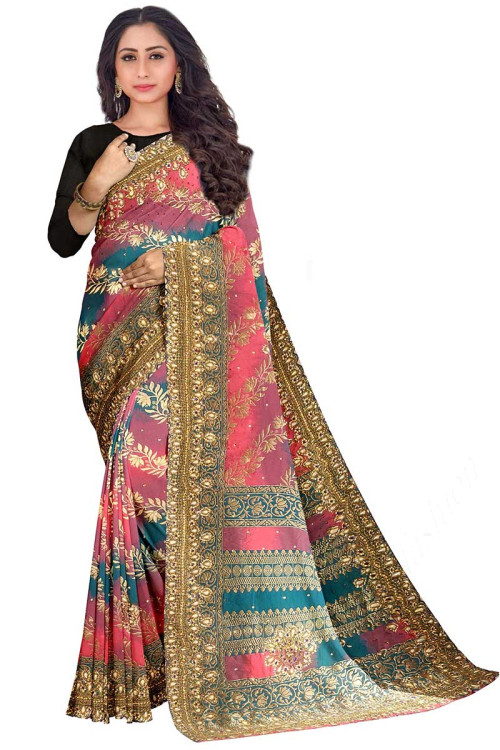 Woven Zari Multi-Color Silk Embroidered Saree