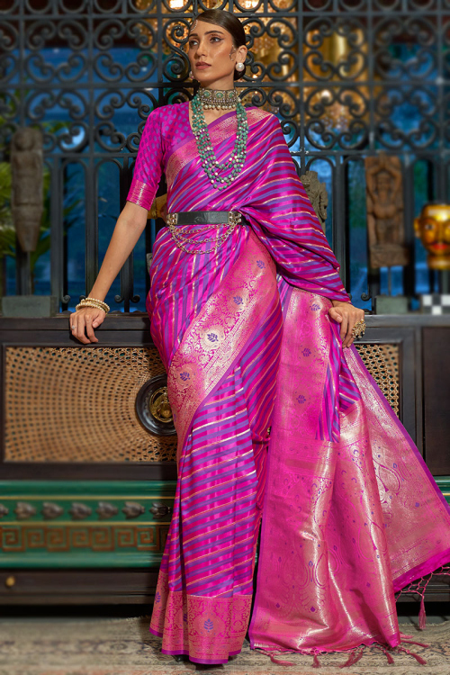 Magenta Pink Traditional Satin Saree for Party 