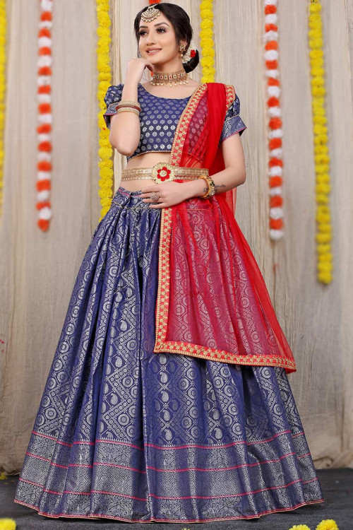 Teal Blue Color Block Lehenga – Vibha Amitt Clothing | Fashion Designer