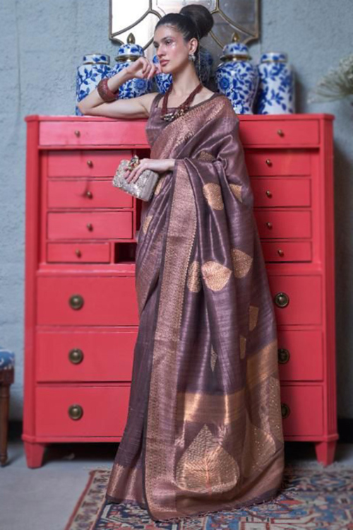 Woven Zari Silk Dusty Mauve Saree