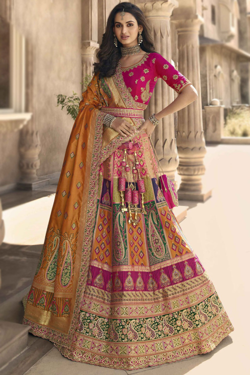 Woven Zari Silk Multi Color Lehenga
