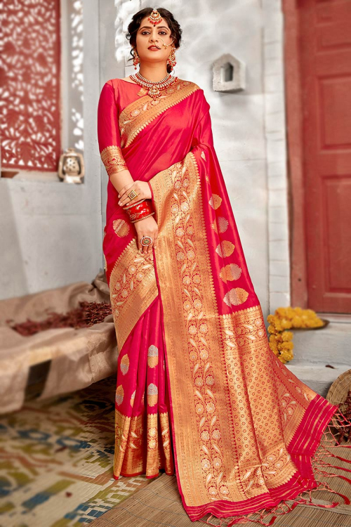 Red Silk Woven Saree with Zari Embroidery