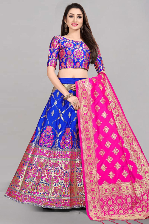 A Line Lehenga in Silk Royal Blue for Party 