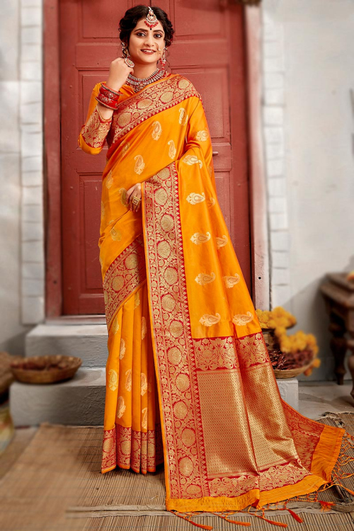 Woven Zari Silk Turmeric Yellow Saree
