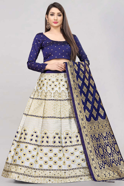 Woven Zari Silk White Lehenga