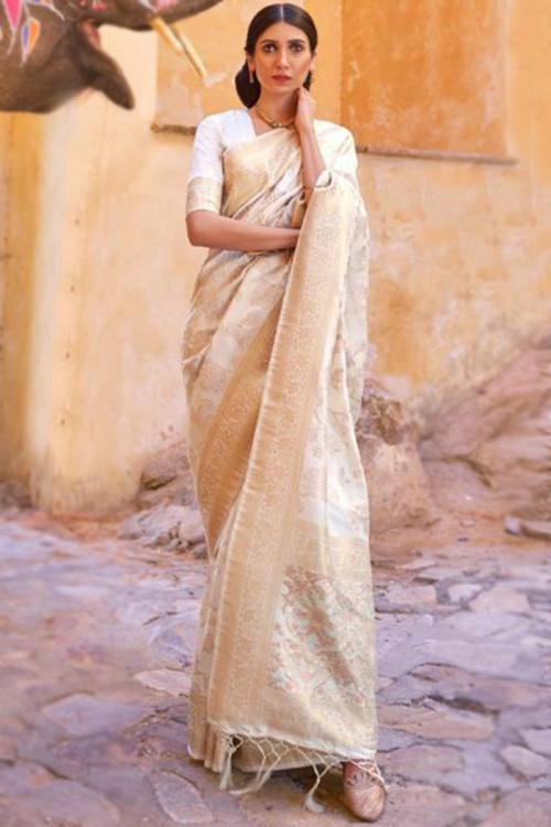 Buy White Party Wear Embroidered Sarees Online for Women in USA