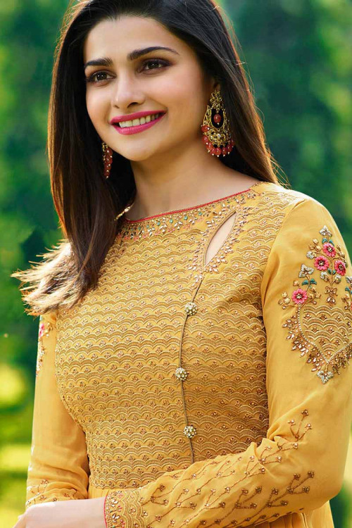 Buy Gorgeous Yellow Georgette Anarkali Suit With Resham Work Online ...