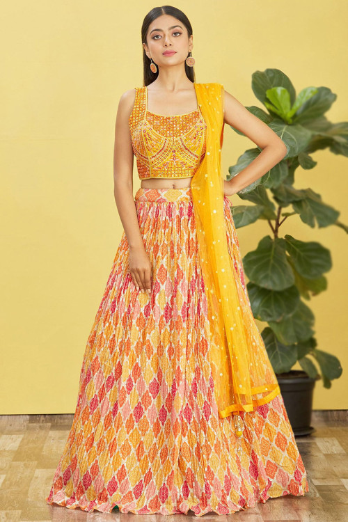 Buy 40/M Size Yellow Mehndi Lehenga Choli Online for Women in USA