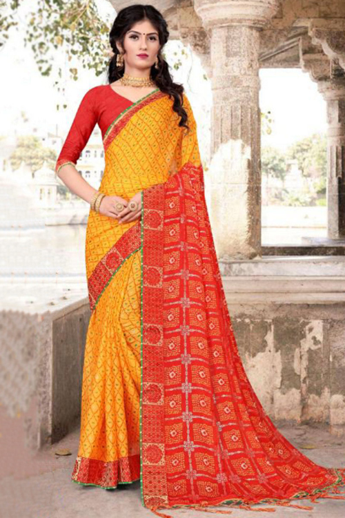 Yellow Chiffon Printed Casual Wear Saree