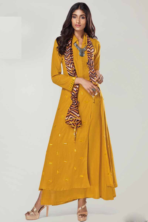 Buy Cotton Yellow Anarkali Suit Online - LSTV01757 | Andaaz Fashion