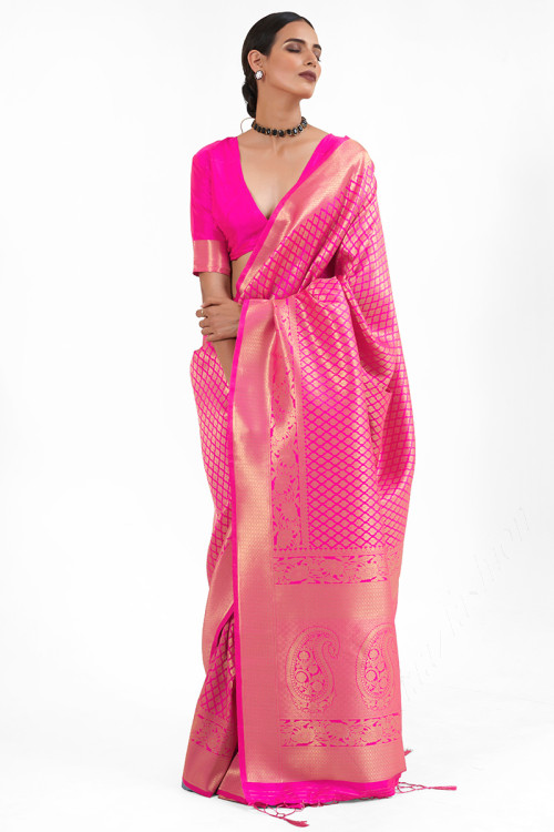 Zari Art Silk Cerise Pink Saree
