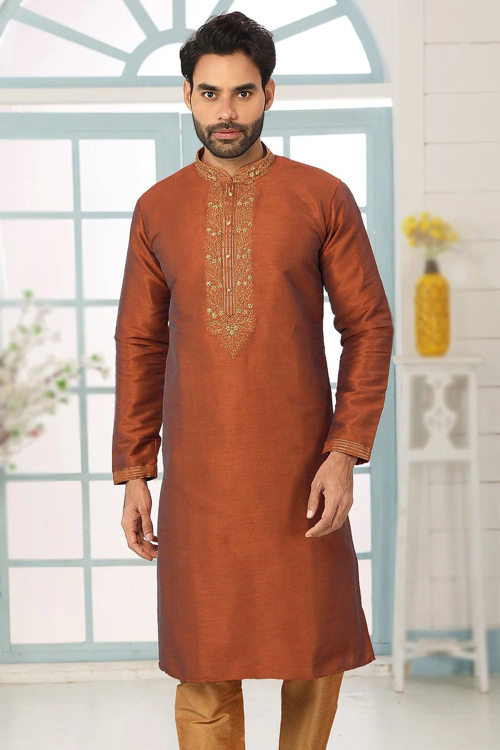 Zari Embroidered Dupion Silk Teal Green Straight Cut Men's Kurta